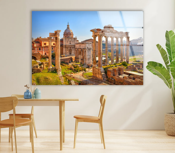 Glaswandkunst des Forum Romanum – Ikonische antike Ruinen mit historischer römischer Architektur