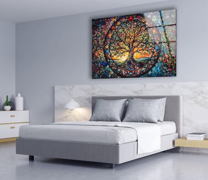 Colored Tree Stained Glass Wall Art glass photo prints, glass picture prints
