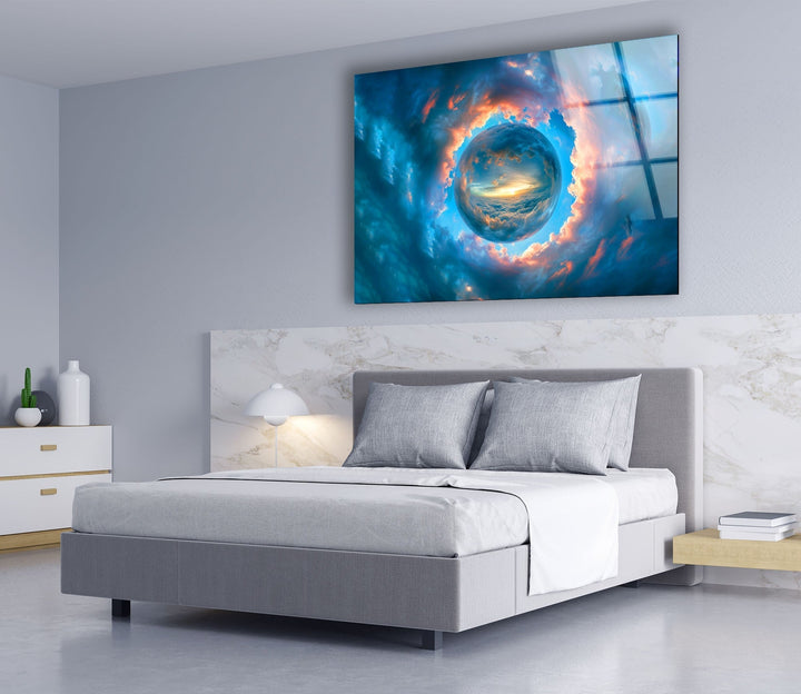 Bright Clouds Around The Sphere Glass Wall Art picture on glass wall art, photos printed on glass

