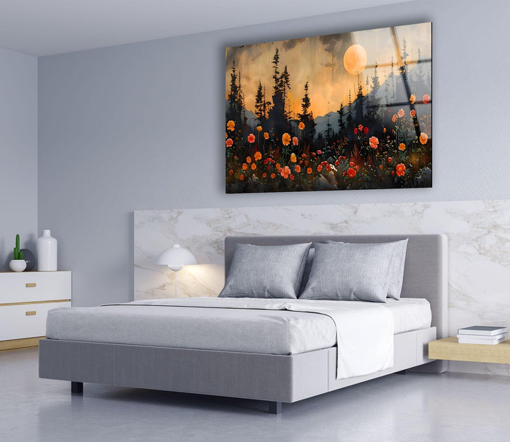 Full Moon & Flowers Glass Wall Art Glass Printing Wall Art, Print photos on glass
