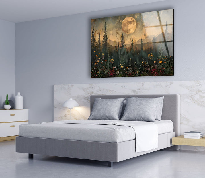Sunset With Full Moon Glass Wall Art glass pictures for Wall, glass prints wall art
