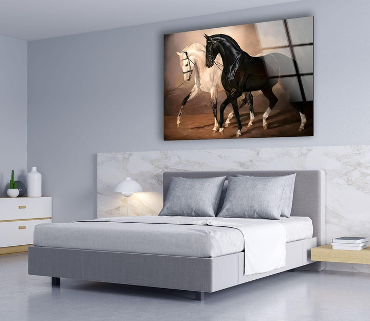 Horses Black & White Glass Wall Art glass art painting, glass art for the Wall
