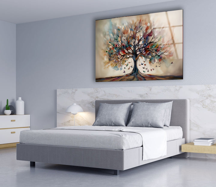 Beige Tree Glass Wall Art art glass wall art, glass wall art pictures
