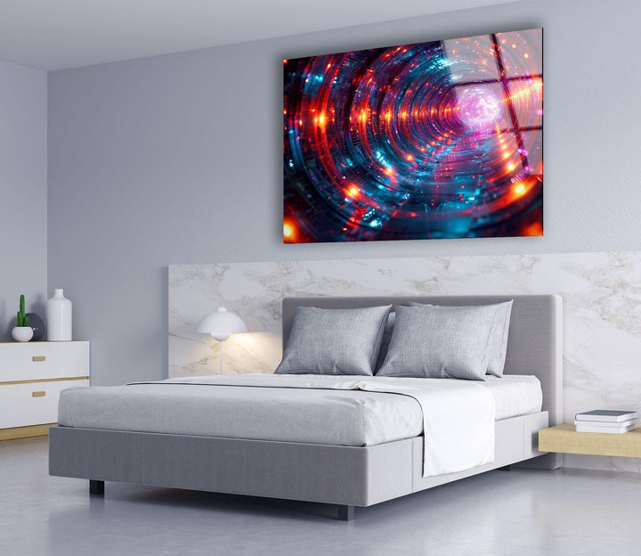 Deep Rabbit Hole of Glowing Alien Glass Wall Art picture on glass wall art, photos printed on glass
