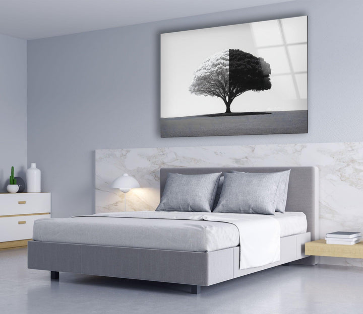 Black and White Tree Glass Wall Art large glass photo prints, glass wall photos
