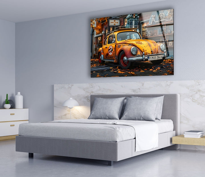Old Volkswagen Car Glass Wall Art picture on glass wall art, photos printed on glass
