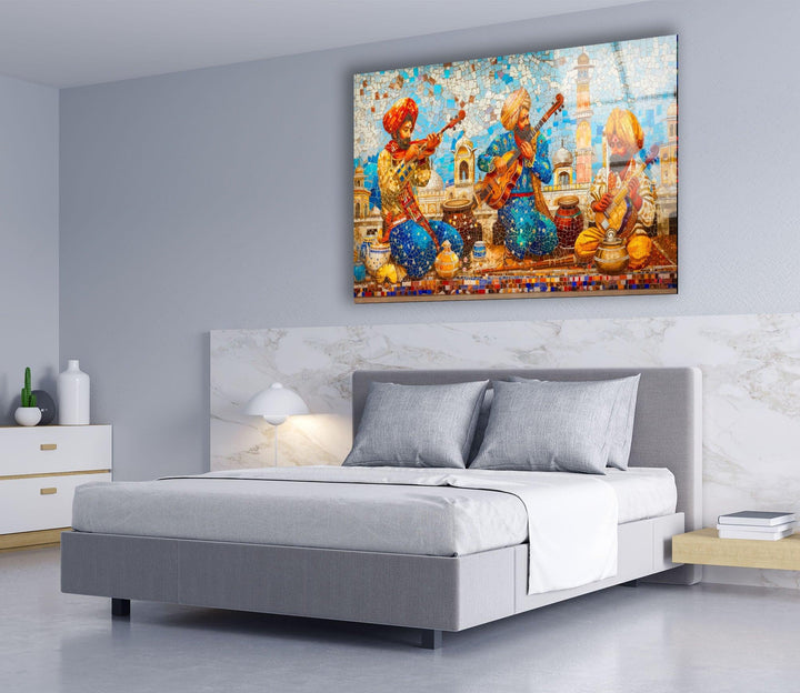 Mosaic Rajasthani City Glass Wall Art Glass Printing Wall Art, Print photos on glass
