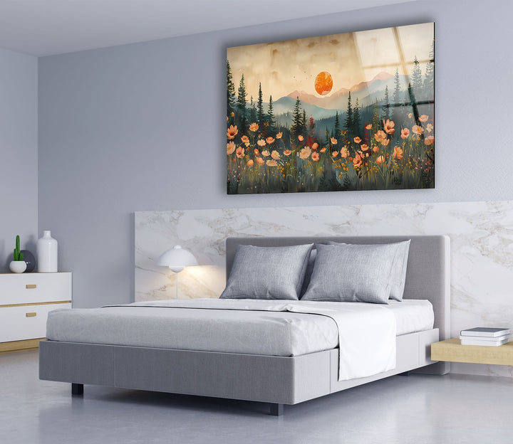 Blood Moon Paint Sunset Glass Wall Art custom glass pictures, glass art prints
