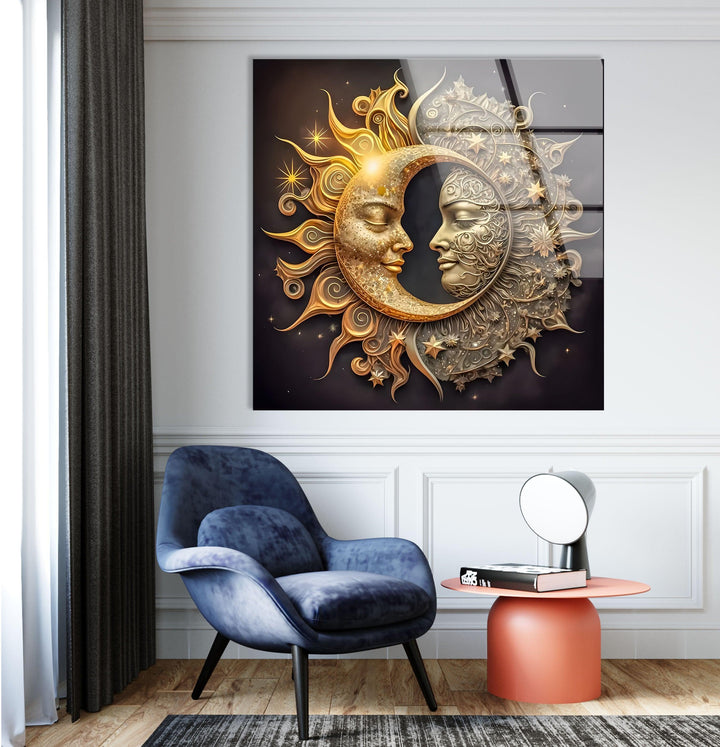 Sun With Moon Like Gothic Mode Glass Wall Art glass wall decor, glass wall art decor
