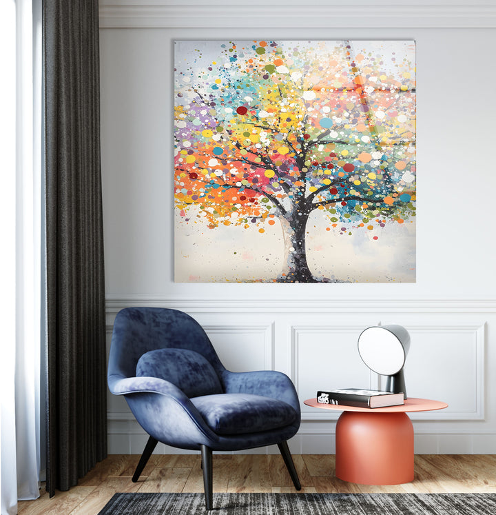 Color Splash Tree Glass Wall Art glass art painting, glass art for the Wall
