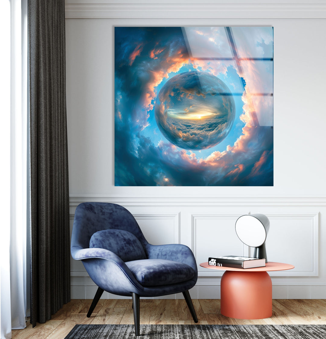 Bright Clouds Around The Sphere Glass Wall Art glass pictures for Wall, glass prints wall art
