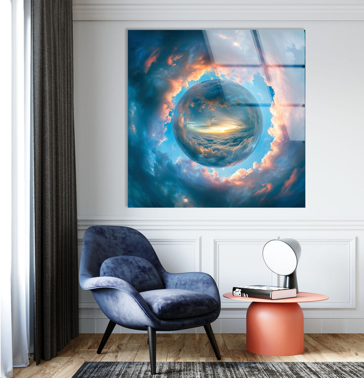 Bright Clouds Around The Sphere Glass Wall Art glass pictures for Wall, glass prints wall art
