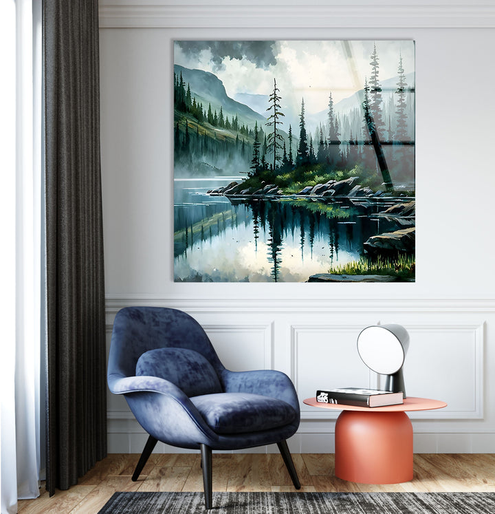 Nature Forest Green Glass Wall Art picture on glass wall art, photos printed on glass
