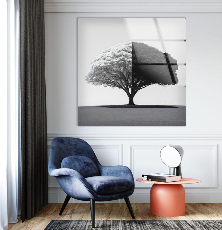 Black and White Tree Glass Wall Art stained glass wall art, stained glass wall decor
