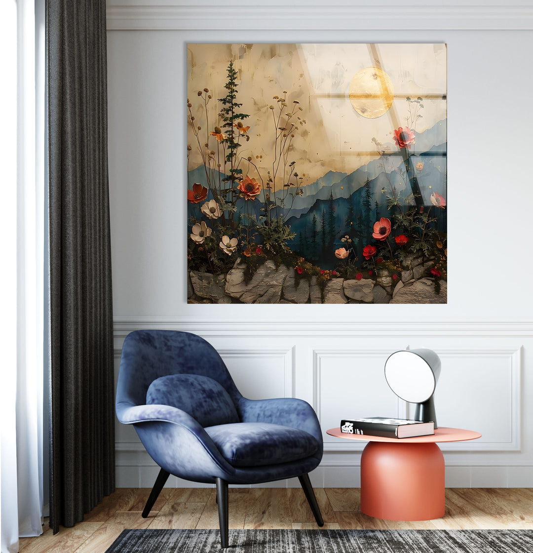 Flowers & Sunset Glass Wall Art custom glass pictures, glass art prints
