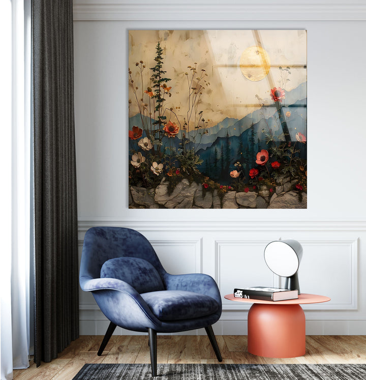 Flowers & Sunset Glass Wall Art custom glass pictures, glass art prints
