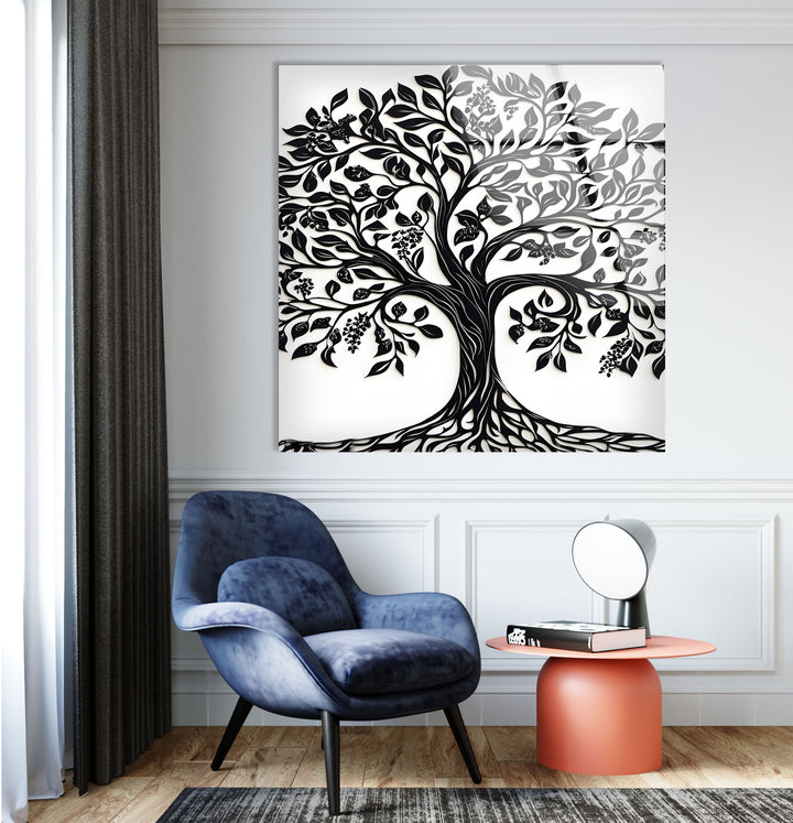 Black and White Tree Glass Wall Art custom glass photo prints, large glass prints
