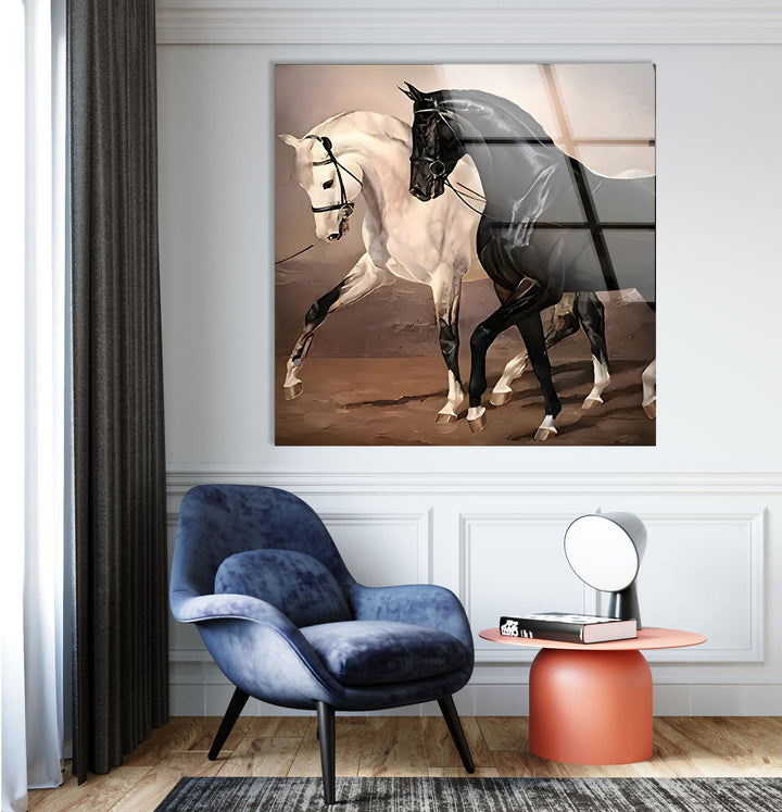 Black & White Horses Glass Wall Art photo print on glass, prints on glass wall art
