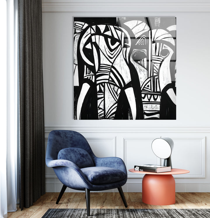 Elephant Black White Art Glass Wall Art custom glass pictures, glass art prints
