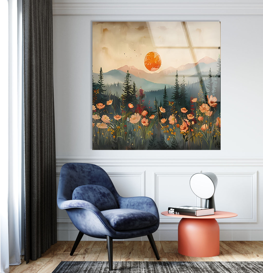 Blood Moon Paint Sunset Glass Wall Art print on glass, glass printed photos
