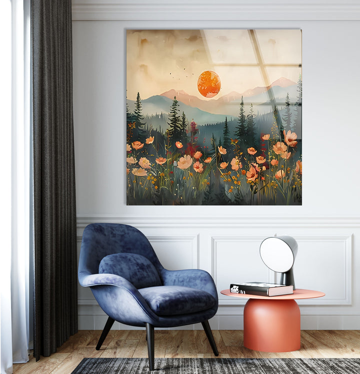 Blood Moon Paint Sunset Glass Wall Art print on glass, glass printed photos
