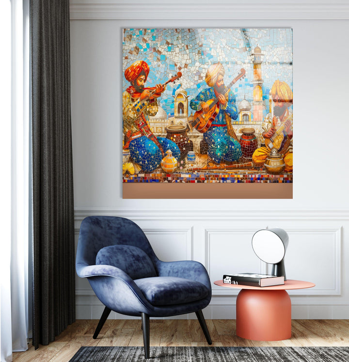 Mosaic Rajasthani City Glass Wall Art photo print on glass, prints on glass wall art
