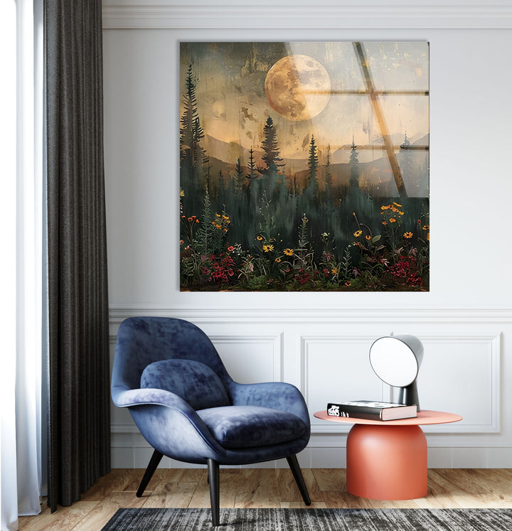 Sunset With Full Moon Glass Wall Artpicture on glass wall art, photos printed on glass
