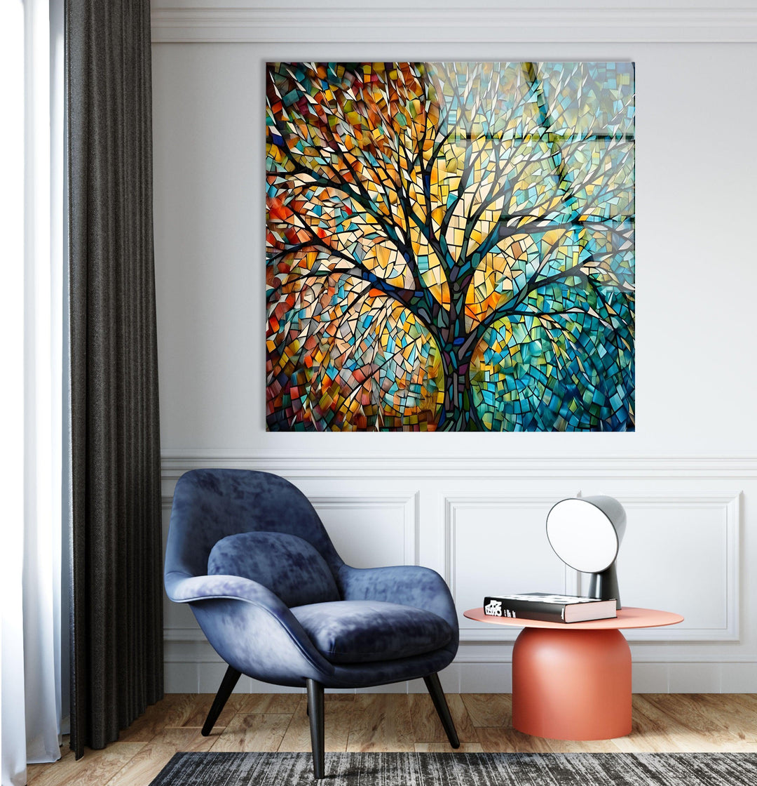 Colored Tree Glass Wall Art custom glass photo prints, large glass prints
