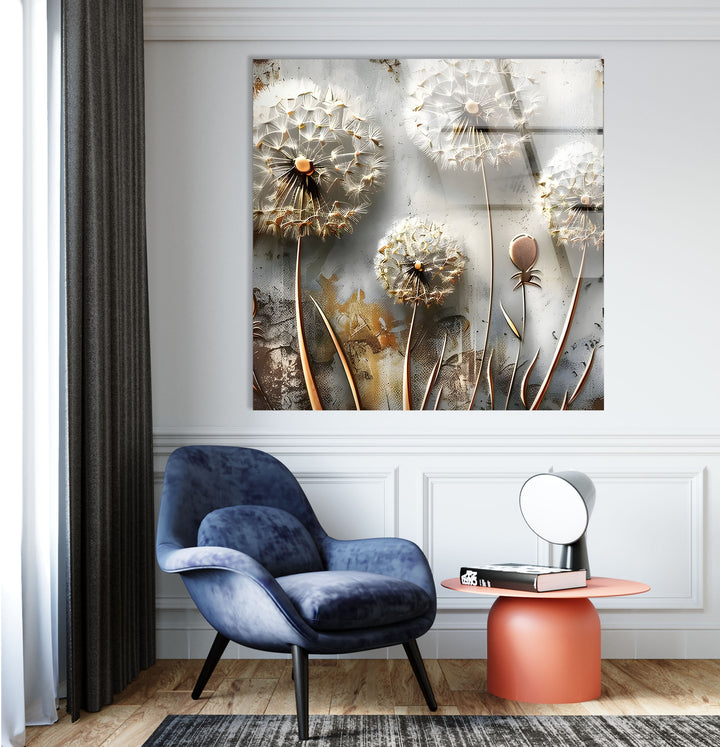 White Vivid Dandelions Glass Wall Art glass photo prints, glass picture prints
