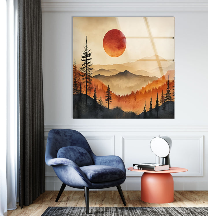 The Perfect Blend of Nature and Art – A Scenic Sunset on Glass Wall Art
