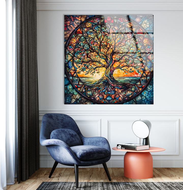 Colored Tree Stained Glass Wall Art print on glass, glass printed photos
