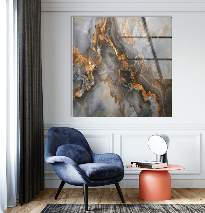 Marble Grey & Wood Glass Wall Art print on glass, glass printed photos
