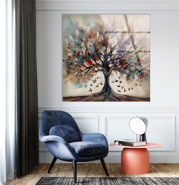 Beige Tree Glass Wall Art custom glass pictures, glass art prints
