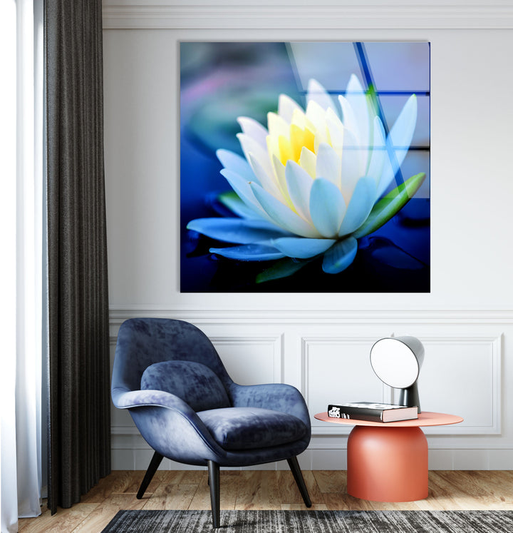 White Water Lotus Glass Wall Art, glass photo prints, glass picture prints