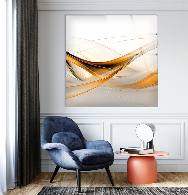 Golden Flow Abstrakte Wandkunst – Eleganter Glasdruck für modernes Dekor 