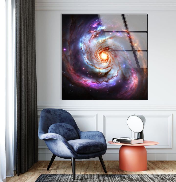 Galaktische Spirale Wandkunst – Lebendiger Weltraumnebel-Glasdruck 