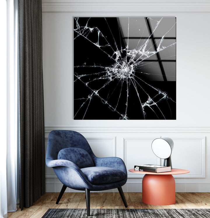 Wandkunst aus zerbrochenem Glas – Moderner abstrakter Druck in Schwarzweiß 