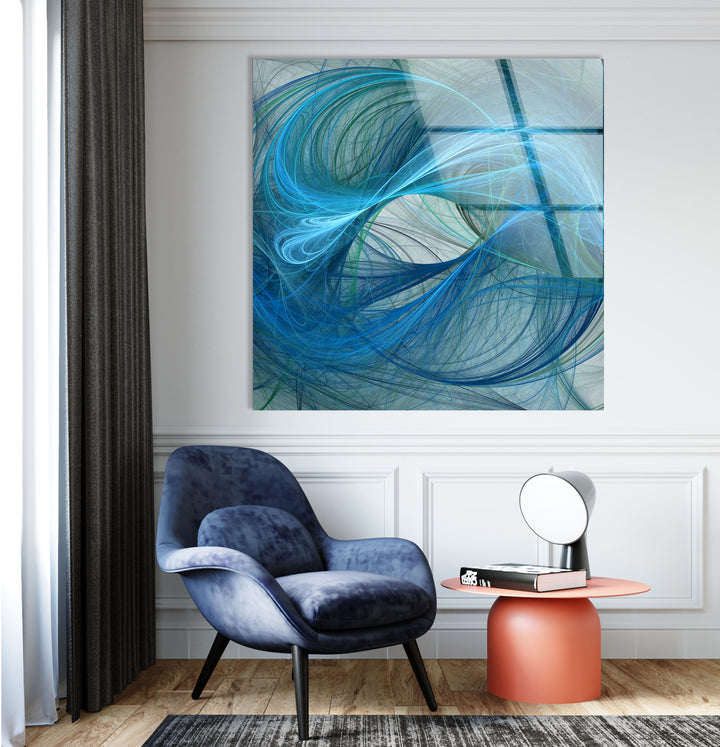 Blaue Energie Abstrakte Wandkunst – Fluid Motion Glasdruck 