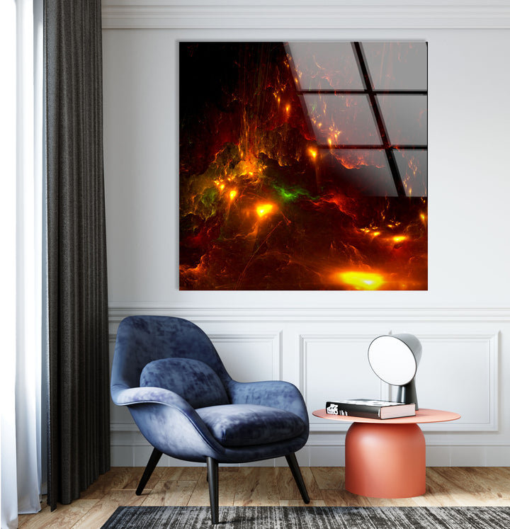 Fiery Nebula Wall Art – Deep Space Abstract Glass Print