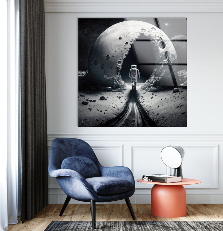Astronaut Moonwalk Wall Art – Surreal Space Glass Print