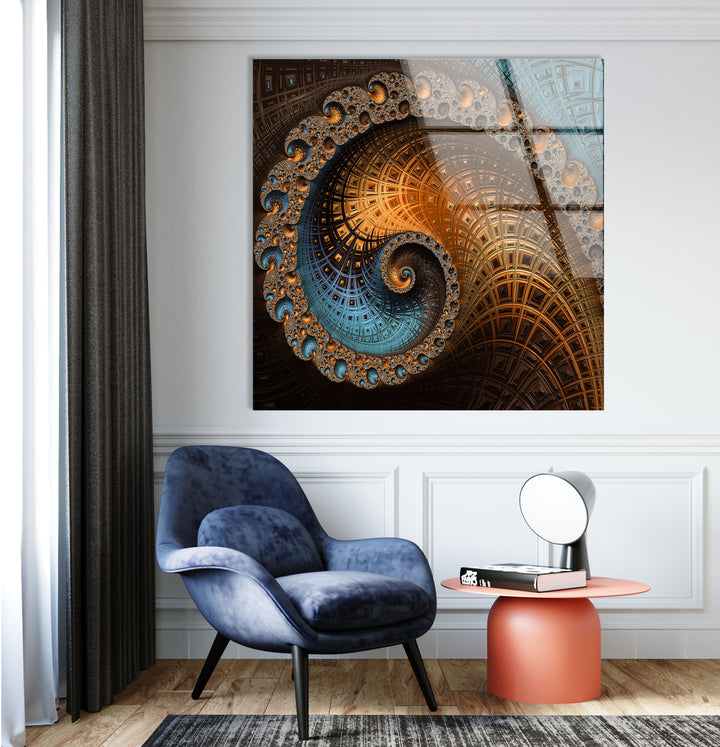 Spiral Fractal Wall Art – Geometric Abstract Glass Print Design