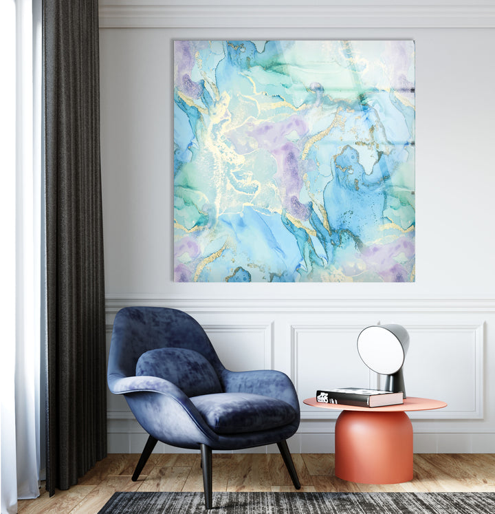 Pastel Blue & Lavender Abstract Wall Art – Marble Glass Print Decor