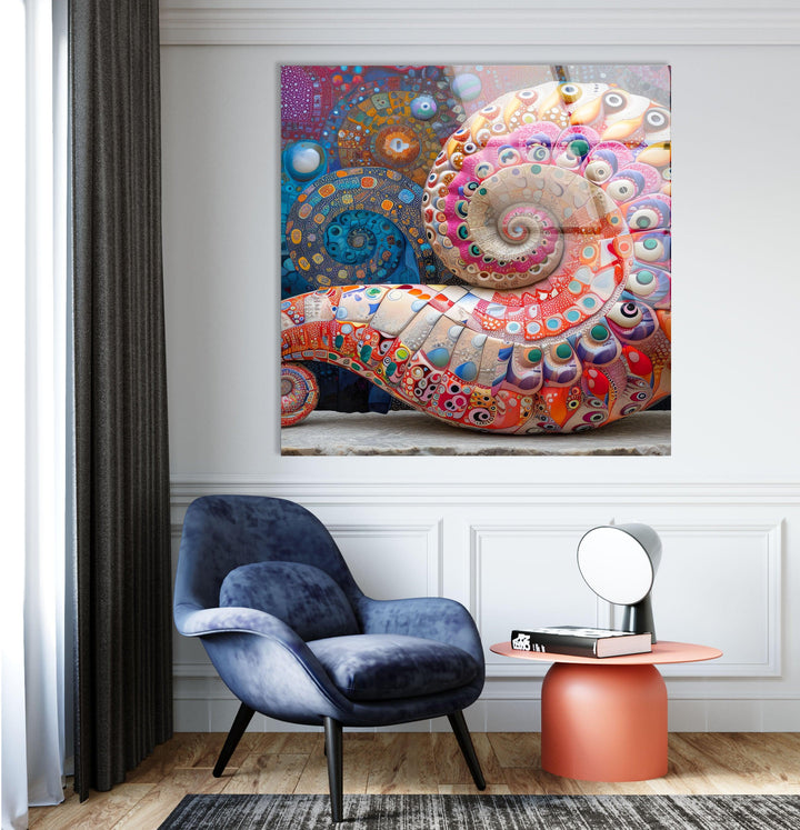 Colorful Snail Shell Glass Wall Art photo print on glass, prints on glass wall art