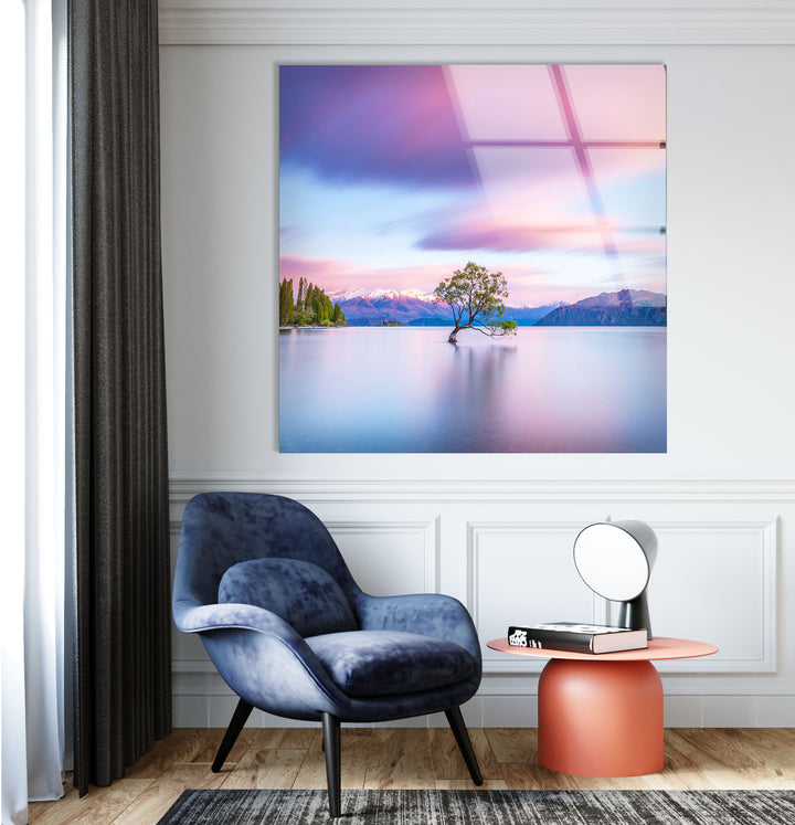 Lake Tree Landscape Wall Art – Serene Nature Scene Glass Print