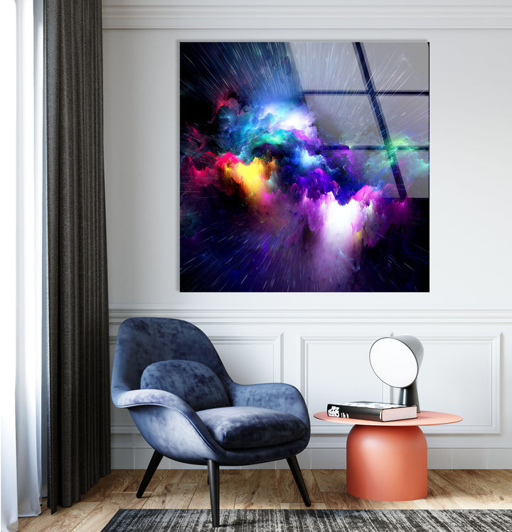 Galaxy Explosion Wandkunst – Lebendiger Weltraumdruck auf Glasdekor 