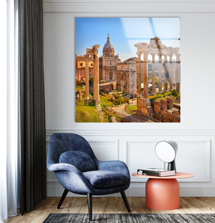 Glaswandkunst des Forum Romanum – Ikonische antike Ruinen mit historischer römischer Architektur