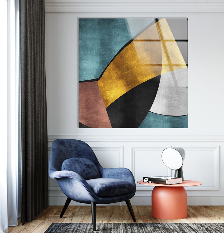 Mid Century Abstract Wall Art – Geometric Glass Print Decor