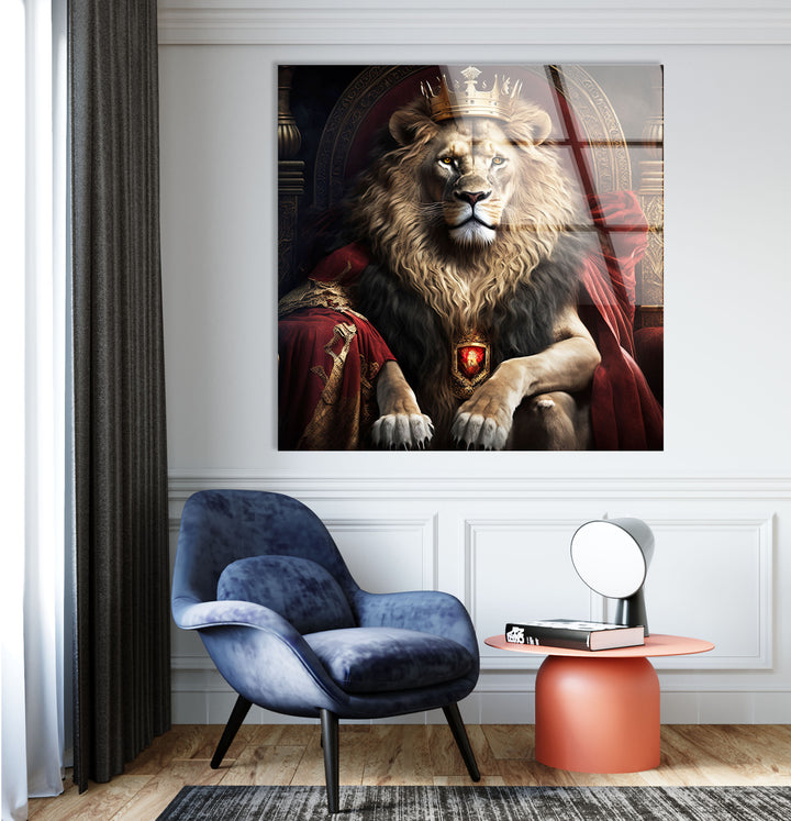 Königliche Wandkunst „König der Löwen“ – Majestätischer Tier-Glasdruck 