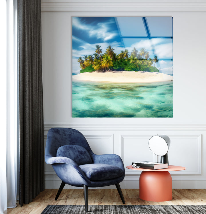 Tropische Insel Wandkunst – Abgeschiedenes Paradies Ozean Glasdruck 