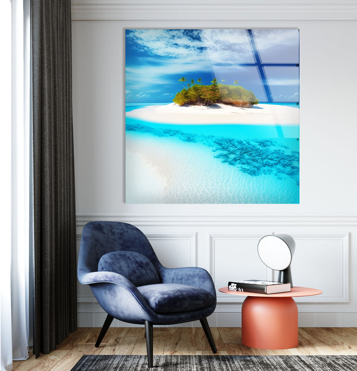 Tropische Inselflucht Wandkunst – Serene Beach Glasdruck 